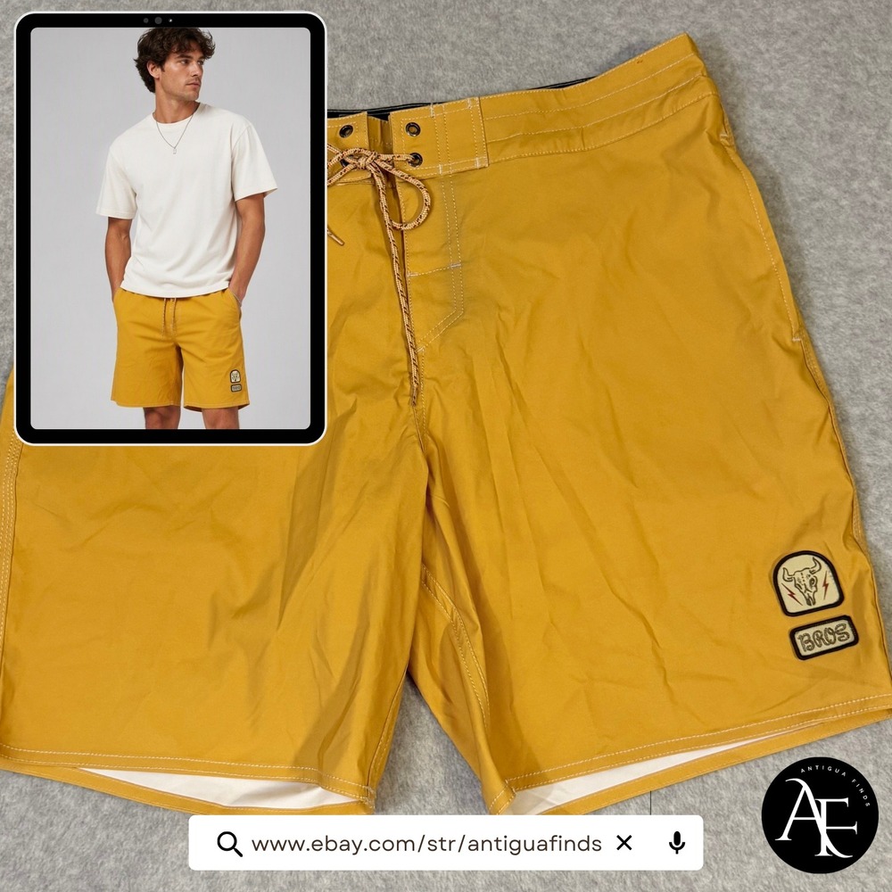 Howler Brothers Mens Yellow BROS Logo Board Shorts Swim Trunks Size 36